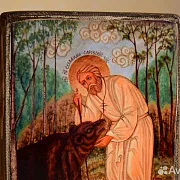 Икона "Серафим Саровский кормит медведя" — красивый подарок — фотография 2