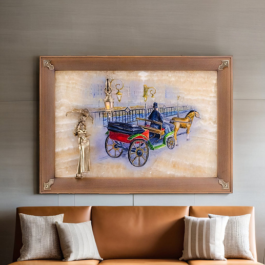 Бронзовая картина "Связь времён. Девушка с зонтиком" с росписью и подсветкой купить с доставкой Бронзовая картина "Связь времён. Девушка с зонтиком" с росписью и подсветкой