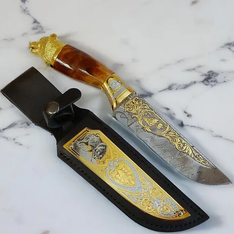 В подарок: Дамасский нож «Волк» №5