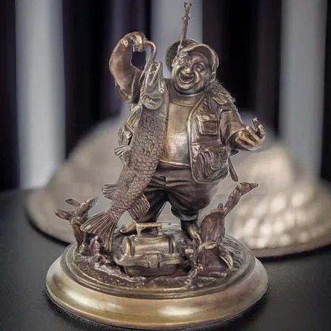 Бронзовая композиция «Рыбак на щуку» с патиной в подарок