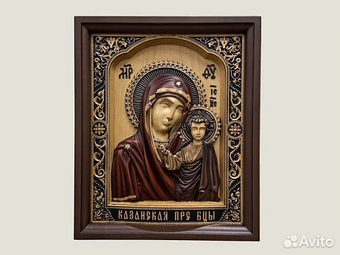 Икона резная из дерева Казанская Божия Матерь — красивый подарок